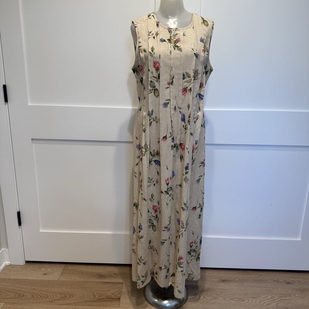 J.B.S. Ltd Floral Maxi Dress Cottagecore Botanical Tie Waist Romantic Whimsical